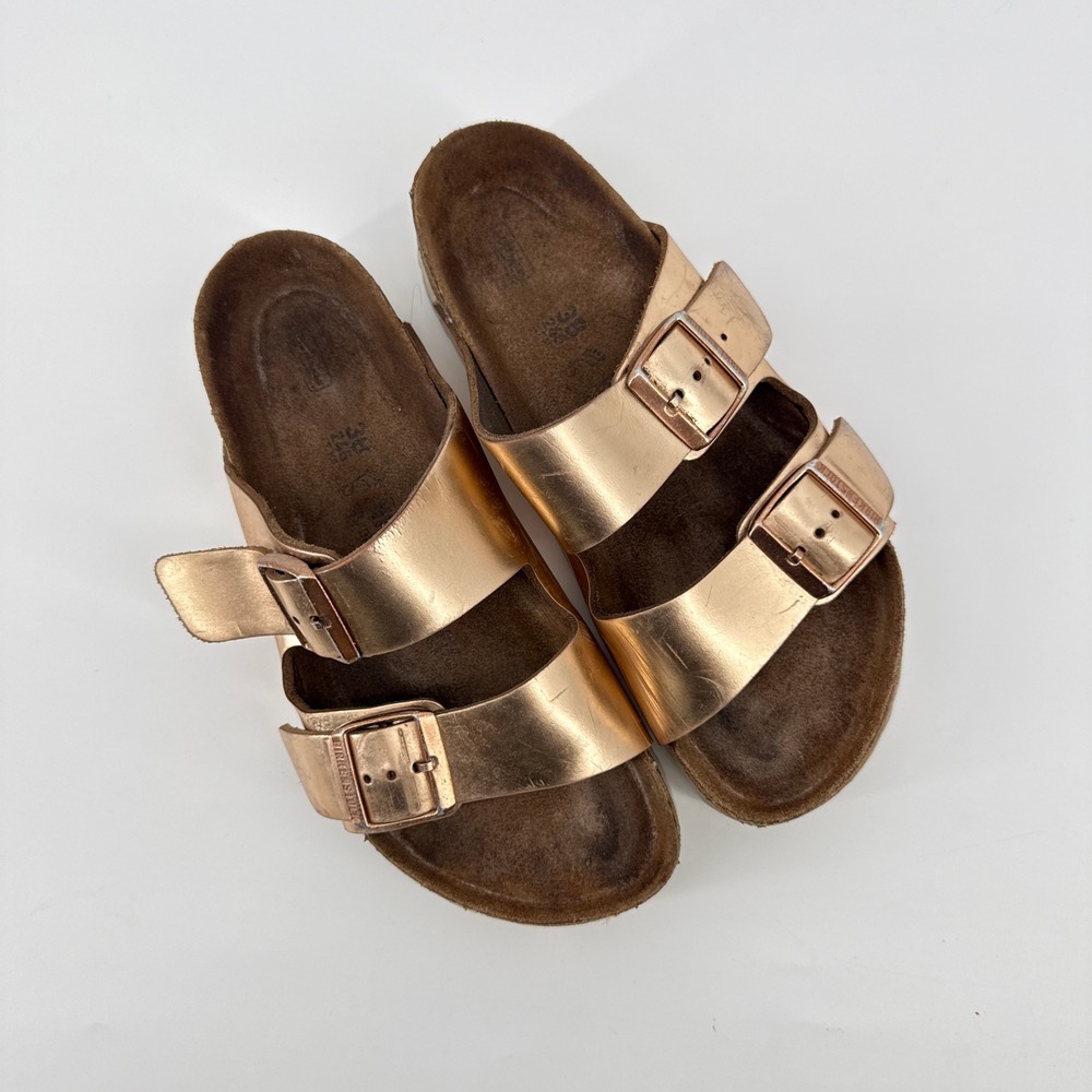 Birkenstock Arizona Metallic Copper Rose Gold Sandals Womens‎ 38 US 7 7.5 Boho
